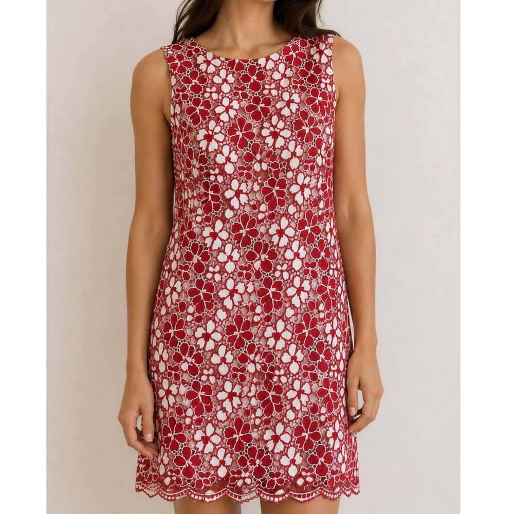 Gracia Red & White Floral Lace Mini Sleeveless Shift Dress – Size Large